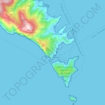 Mappa topografica Porto Venere, altitudine, rilievo