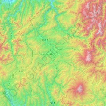 Mappa topografica 高山市, altitudine, rilievo