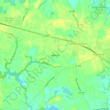 Mappa topografica Idlewood, altitudine, rilievo