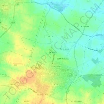 Mappa topografica Romagné, altitudine, rilievo