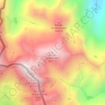 Mappa topografica Pic du Montcalm, altitudine, rilievo