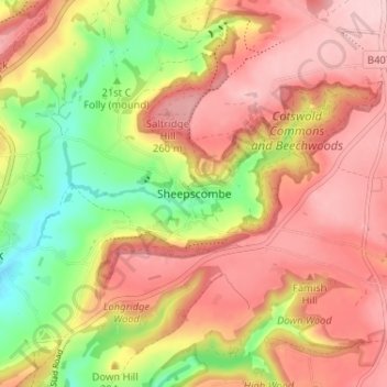 Mappa topografica Sheepscombe, altitudine, rilievo