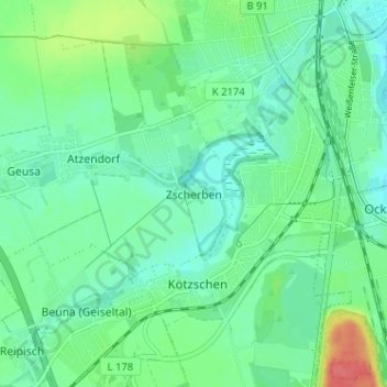 Mappa topografica Zscherben, altitudine, rilievo