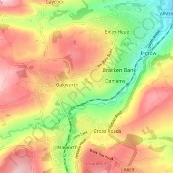 Mappa topografica Cackleshaw, altitudine, rilievo