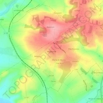 Mappa topografica Beaubrenier, altitudine, rilievo