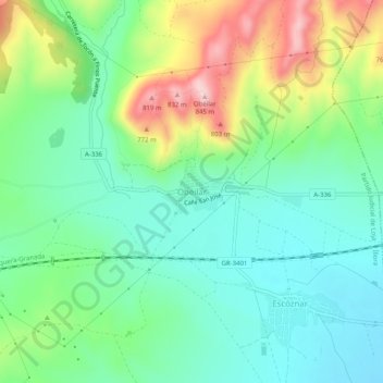 Mappa topografica Obéilar, altitudine, rilievo