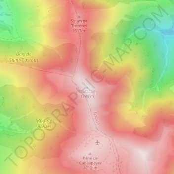 Mappa topografica Hautacam, altitudine, rilievo