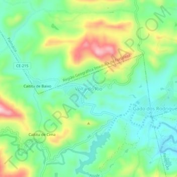 Mappa topografica Volta do Rio, altitudine, rilievo