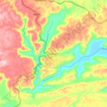 Mappa topografica Jowai, altitudine, rilievo