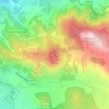 Mappa topografica Monte Tuscolo, altitudine, rilievo