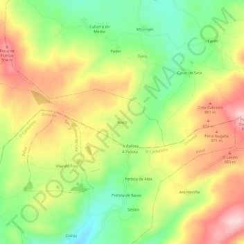 Mappa topografica Roiriz, altitudine, rilievo