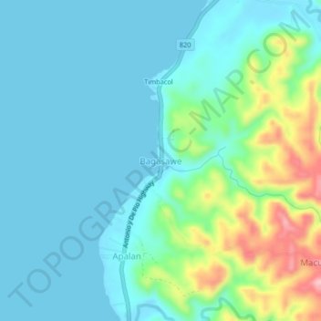 Mappa topografica Bagasawe, altitudine, rilievo
