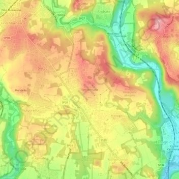 Mappa topografica Vertemate, altitudine, rilievo