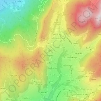 Mappa topografica Argence, altitudine, rilievo