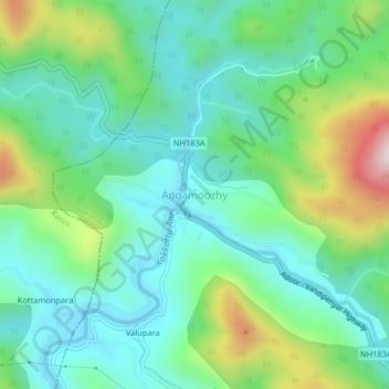 Mappa topografica Angamoozhy, altitudine, rilievo