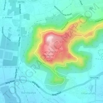 Mappa topografica Chamundipuram, altitudine, rilievo