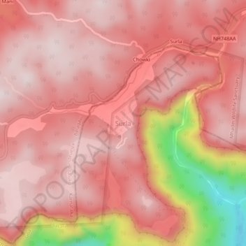 Mappa topografica Surla, altitudine, rilievo
