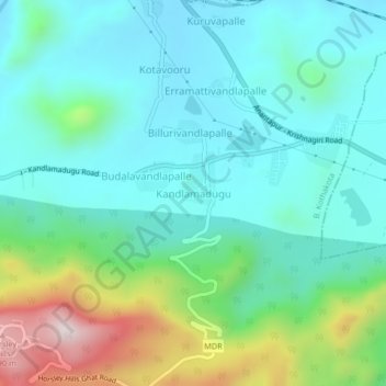 Mappa topografica Kandlamadugu, altitudine, rilievo