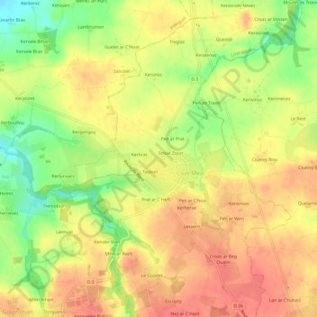 Mappa topografica Mengleuz, altitudine, rilievo