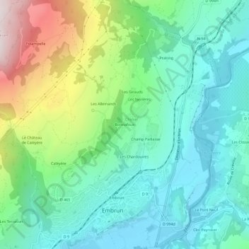 Mappa topografica Bonnafoux, altitudine, rilievo