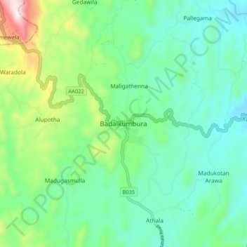 Mappa topografica Badalkumbura, altitudine, rilievo