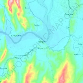 Mappa topografica Pidigan, altitudine, rilievo
