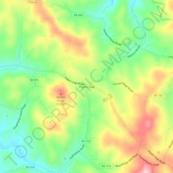 Mappa topografica Pipers Gap, altitudine, rilievo