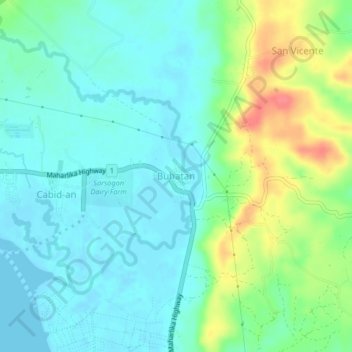 Mappa topografica Buhatan, altitudine, rilievo