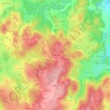 Mappa topografica Les Essards, altitudine, rilievo