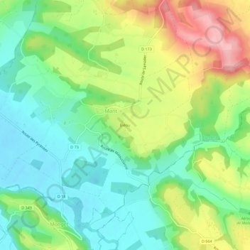 Mappa topografica Biéou, altitudine, rilievo