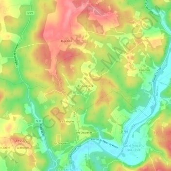 Mappa topografica Chauzanaud, altitudine, rilievo