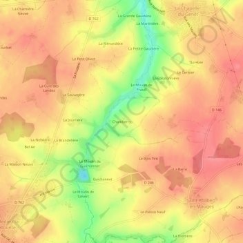 Mappa topografica Chamberry, altitudine, rilievo