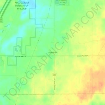 Mappa topografica Fish Corners, altitudine, rilievo