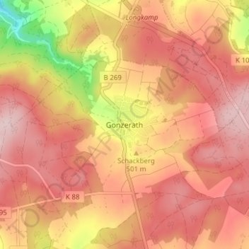 Mappa topografica Gonzerath, altitudine, rilievo
