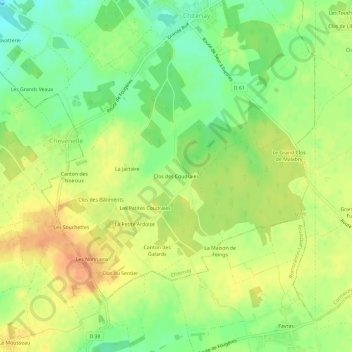 Mappa topografica Clos des Coudraies, altitudine, rilievo