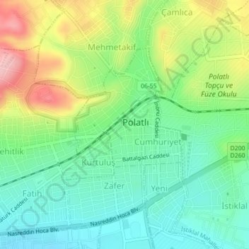 Mappa topografica Polatlı, altitudine, rilievo
