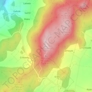 Mappa topografica A Espiñeira, altitudine, rilievo