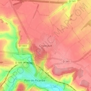 Mappa topografica Croixrault, altitudine, rilievo