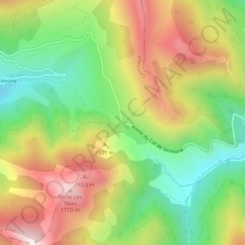 Mappa topografica Col de Grimone, altitudine, rilievo