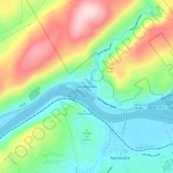 Mappa topografica West Nanticoke, altitudine, rilievo