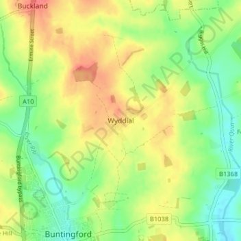 Mappa topografica Wyddial, altitudine, rilievo