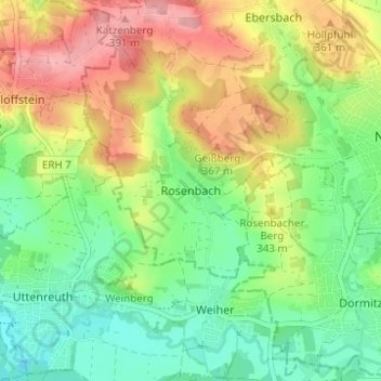 Mappa topografica Rosenbach, altitudine, rilievo