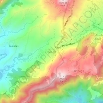 Mappa topografica Babag, altitudine, rilievo