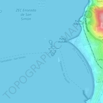 Mappa topografica Praíña da Mina, altitudine, rilievo
