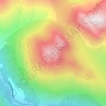 Mappa topografica Ben Arthur (The Cobbler), altitudine, rilievo
