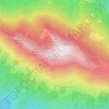 Mappa topografica Monte Stol, altitudine, rilievo