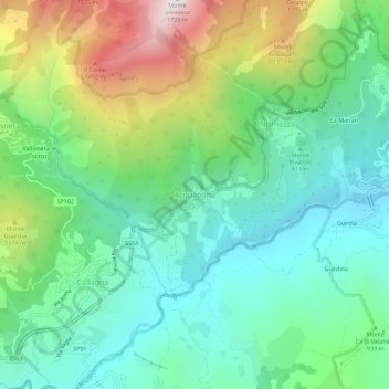 Mappa topografica Acquabona, altitudine, rilievo