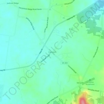 Mappa topografica Concord, altitudine, rilievo