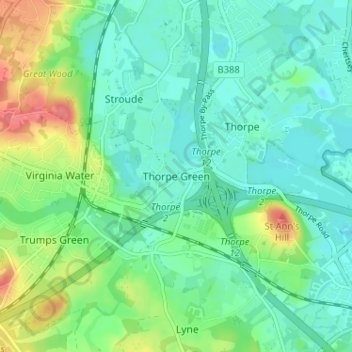 Mappa topografica Thorpe Green, altitudine, rilievo