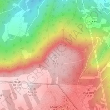 Mappa topografica Monte Xalo, altitudine, rilievo